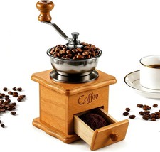 Manual Coffee Grinder Wood Vintage Antique Ceramic Hand Crank Coffee Mill picture