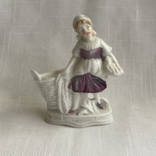 Vintage German Porcelain Girl & Basket  Figure Figurine Toothpick Match Holder picture