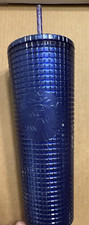 Starbucks 2023 COBALT BLUE Glitter Grid 24oz Venti Tumbler  New picture