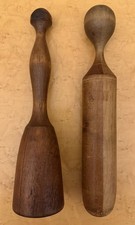 Antique Solid One-Piece Wooden Kitchen Masher & Rolling Pin 1860-1890s picture