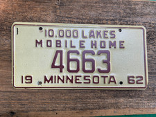 Vintage Original 1962 Minnesota License Plate Mobile Home 4663 10,000 Lakes picture