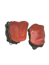 Vintage Pink Chunky Rock Resin Clip-On Earrings with Decorative Metal Frame picture