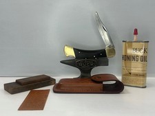 Vintage 1972-86 Buck 110 USA Knife w/Sheath & Buck Honing Oil & Stones picture
