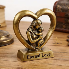 Vintage Brass Mother & Child Heart Statue – Mom Love Ornament, Mother’s Day Gift picture