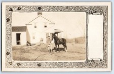 c1910's Man And Horse Barn Scene RPPC Photo Unposted Antique Postcard picture