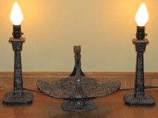 Antique Weidlich Bros. Dutch Repousse Candlestick Lamps & Barbour Brides Basket picture
