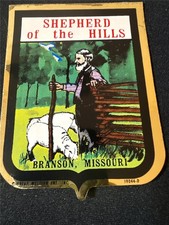 VINTAGE BRANSON MISSOURI SHEPHERD HILLS GOLD MYLAR CHROME EMBLEM STICKER DECAL picture