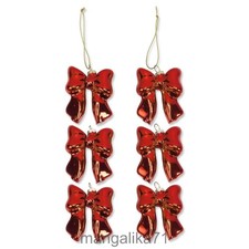 Set of 6 Red Bow Glass Ornaments -  picture