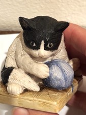 Vintage Teviotdale Handcrafted D. Edlmann in Scotland Black-White Cat Sculpture  picture