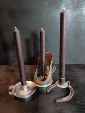Lot of 3 Vintage Rustic Upcycled Metal Candle Holder Chamber Sticks Cabin Core picture
