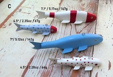 4 Folk Art Handmade/Painted Wood Fish Decoys Spearing/Ice Fishing Weighted (C) picture