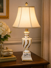 Vintage Devereaux Porcelain Boudoir Table Lamp 22K Gold Floral Rewired Tested picture