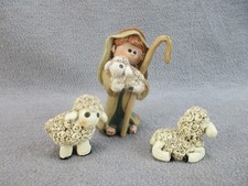 Vintage Suzi Skoglund Folk Artist Shepard & Sheep Resin Figurines 1994 READ picture