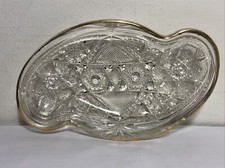 Vintage Abstract Crystal Bowl Candy Dish Gold Trimmed 4-1/2”x 7-1/2”x 1-1/8” picture