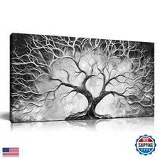 CGXART Tree Wall Art Living Room - Black And White Wall Decor Office - Modern picture