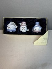 K-Mart Classic Noel Set of 3 Porcelain Snowman Candle Holders in Original Box picture