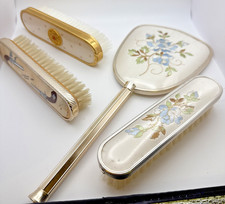 Vintage Delina 4 Piece Dressing Table Vanity Set Boxed Enamel Floral Brushes picture