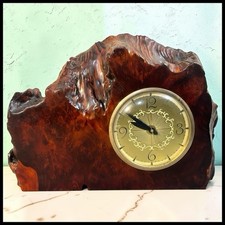 Vintage 1950s Lanshire Burl Wood Slab Live Edge Mantel Clock MCM Electric Decor picture