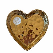 Milano Gold Heart Shape Dish 7.5in Ceramic Trinket Tray Chic Valentine's Day New picture