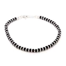 1 Pc Sterling Silver Bracelet Black Beads Nazariya Bracelet For Women 7 inch picture
