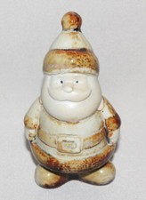 Glazed Pottery Santa Figurine Tan Brown 4 ½” Tall Cute picture