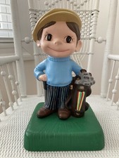 Vintage 70’s Holland Mold Hand Painted Ceramic Smiley Face Golfer Golf Boy Caddy picture