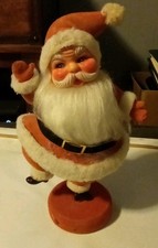 Vintage MCM Large Flocked Dancing Santa Claus Figure Hard Plastic 13” Decoration picture