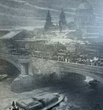 1902 London England St. Paul's Blackfriar's Bridge Thames Street illustrated picture