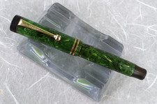 ANTIQUE PARKER GREEN MARBLE DUOFOLD JR. FOUNTAIN PEN LUCKY CURVE USA Late 1910's picture