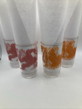 4 Vintage Davy Crocket Jelly Juice Glasses 1950’s 2 Pink 2 Orange Glassware picture