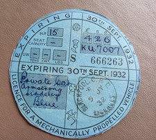 Rare 1932 Vintage British Road Tax Disc – Armstrong Siddeley Luxury Car KU 7007 picture