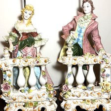 Pair of Large Italian Capodimonte Style Porcelain Figural Lamps Rococo Working picture