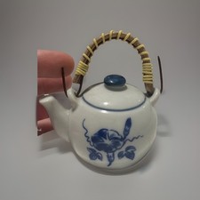 Vintage Yakushigama Japan Porcelain Teapot Dinner Bell Blue Morning Glory Seto picture