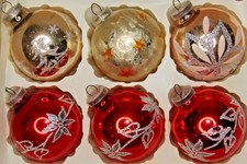 Lot VTG Glass Glitter Pictured FLOWER SNOWFLAKE BALL Christmas Ornaments Germany picture
