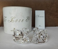 Swarovski 2 Large Swans Crystal Figurine Set To Love & Cherish 283616 W/ COA picture