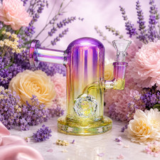 Princess Chrome Purple Yellow Glass Bong with Diamond Centerpiece – 7.5 Inch picture