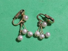 VINTAGE WINARD FAUX PEARL DROP CLIP ON EARRINGS 12K 1/20 GF GOLD TONE 1 1/2