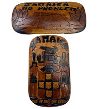 VTG Set of 2 Jamaican Hand Carved Wood Plaques No Problem Culture 16