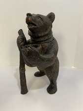 Antique BLACK FOREST BEAR Tobacco Humidor Chalkware W/ Glass Eyes picture