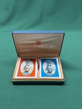 VTG KEM Tall Sailing Ships Double Deck Playing Cards Green Vinyl Case- READ picture