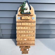 Vtg Wood Perpetual Calendar Bird Cottage Grannycore 80s 90s Farmhouse Tiles picture