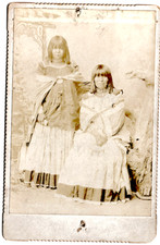 Rare Antique Sepia Cabinet Card of Two Apache Women in Dresses, mounted arizona. picture
