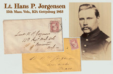 Civil War Covers, Lt Hans P Jorgensen 15th Mass Vols, KIA Gettysburg 1863 picture