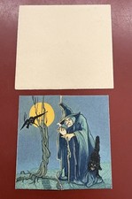 RARE Antique Halloween Trifold Invitation w/ Witch & Envelope Dennison 20s picture