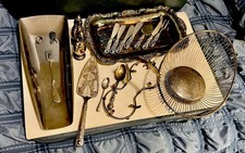 18 Pc Silver Plated Serviceware Bundle Salt & Pepper /Flatware/Ring/ Basket/Tray picture