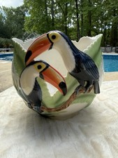 Franz Toucan Paradise Calls 3D Porcelain Bowl/ Planter Tropical Signed picture
