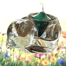 Vintage Indiana Glass Cat Votive Holder Clear Crystal With Candle Kitty Lover picture