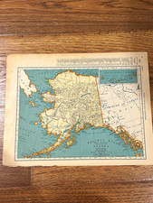 Antique 1937 map of Alaska 14”x11” picture