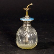 Antique Perfume Spritzer Atomizer Cut Crystal Blue Guilloche Sterling Silver picture