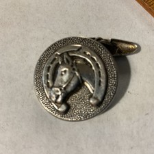 Vintage 9/16 Inch Metal Picture Button, Horseshoe, Horse Head  picture